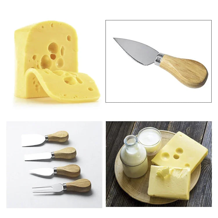 kn603 4 in 1 Wooden Handle Stainless Steel Cheese Knife Baking Tool Set