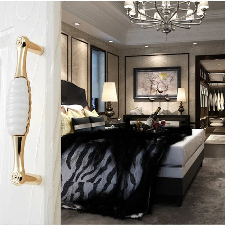 5027-128 Gold Imitated Zinc Alloy Ceramic Handle for Cabinet Wardrobe Drawer Door, Hole Spacing: 128mm, 5027-128