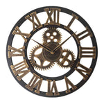 Retro Wooden Round Single-sided Gear Clock Rome Number Wall Clock, Diameter: 30cm, Rome Number 30cm