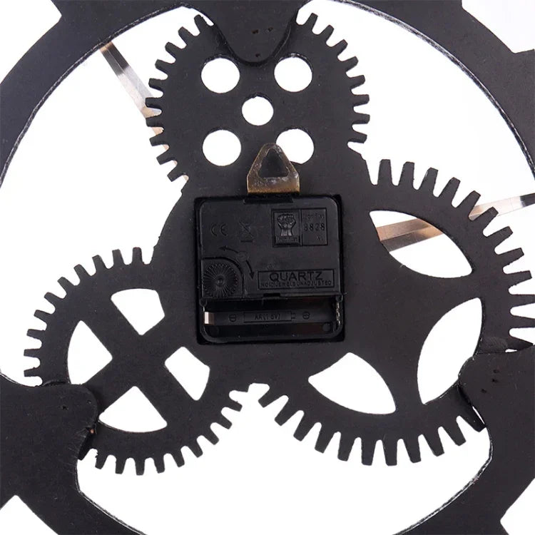 Retro Wooden Round Single-sided Gear Clock Number Wall Clock, Diameter: 58cm, Number 58, Number 58cm