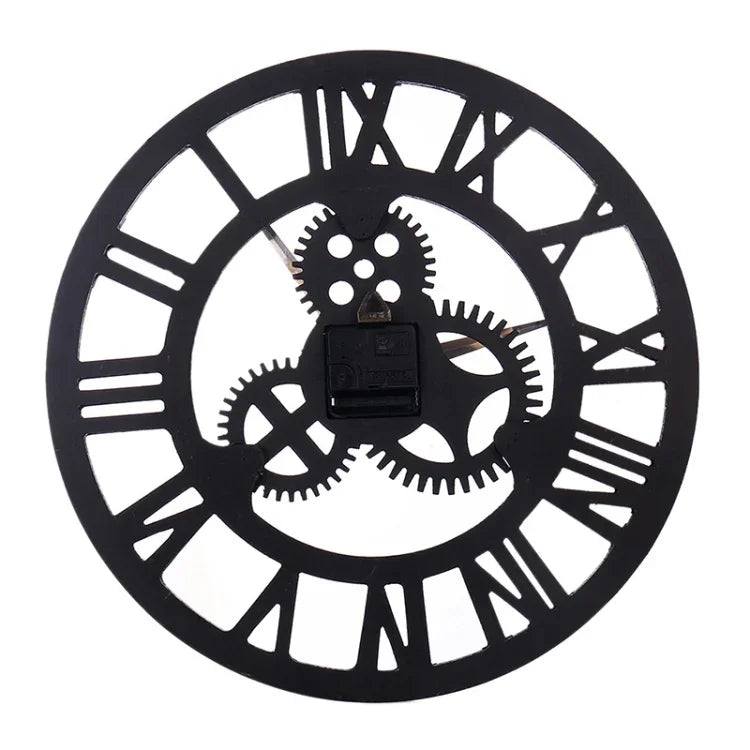 Retro Wooden Round Single-sided Gear Clock Rome Number Wall Clock, Diameter: 58cm, Rome Number 58cm
