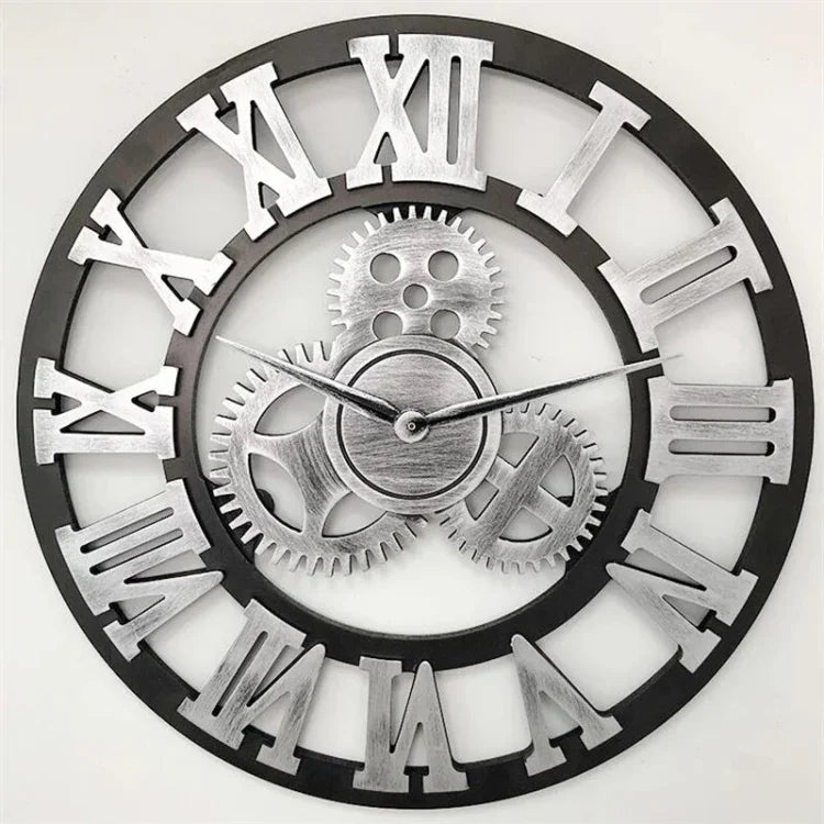 Retro Wooden Round Single-sided Gear Clock Rome Number Wall Clock, Diameter: 80cm, Rome Number 80cm, Rome Number 80cm (Gold)