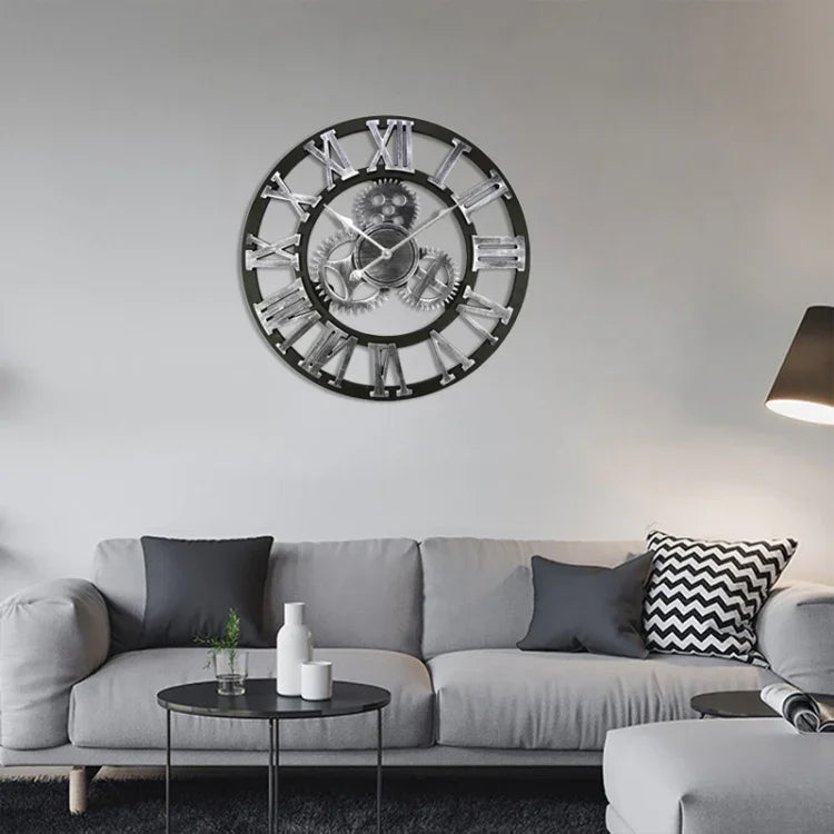 Retro Wooden Round Single-sided Gear Clock Rome Number Wall Clock, Diameter: 80cm, Rome Number 80cm, Rome Number 80cm (Gold)