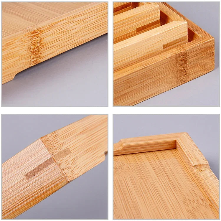 Bamboo Right Angle Tea Tray Tea Table, Size:  37x26cm, Size: 37x26cm