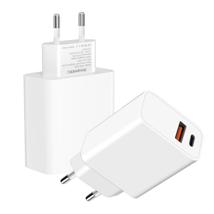 HAWEEL 20W Dual-Port Fast Charger Adapter, EU Plug, Dual-Port Charger EU Plug
