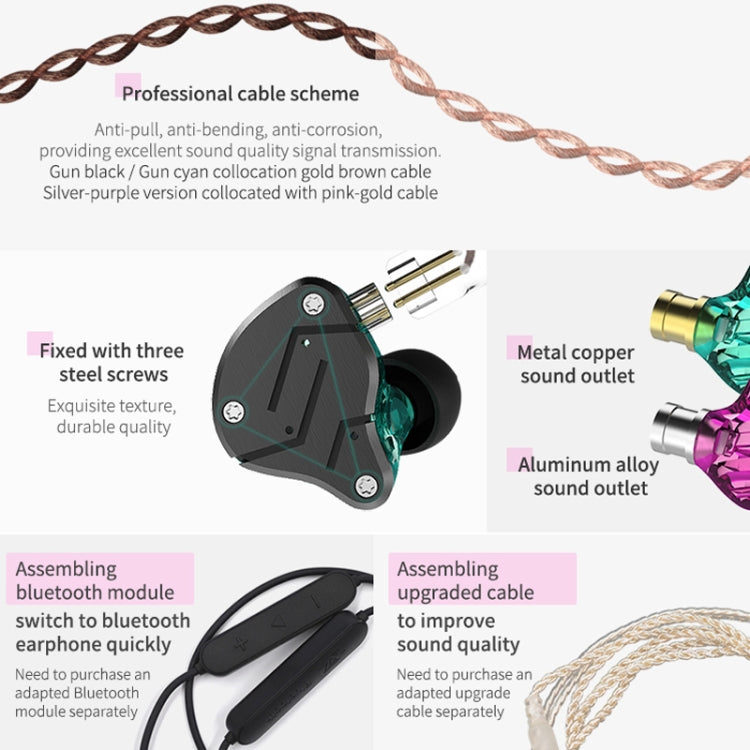 KZ ZSN Circle Iron Moving Iron Quad-core Wired Control In-ear Mega Bass HiFi Earphone with Microphone