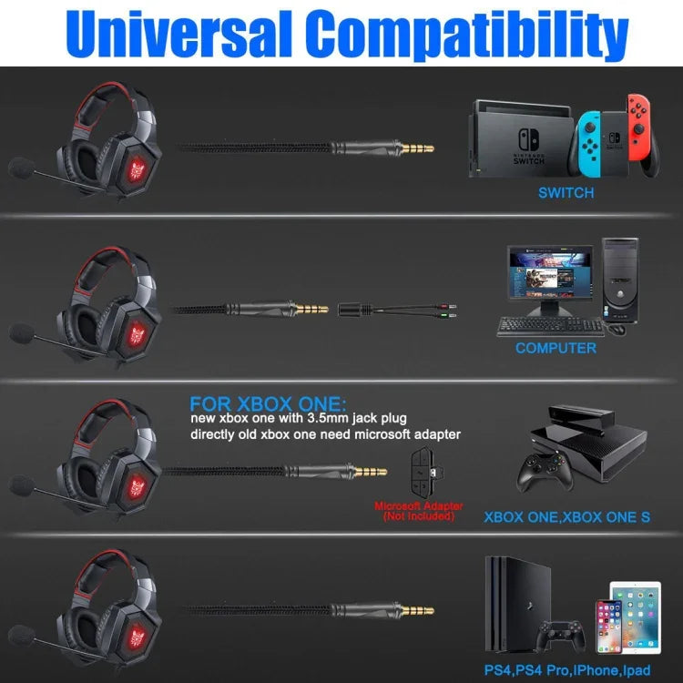 ONIKUMA K8 Over Ear Bass Stereo Surround Gaming Headphone with Microphone & LED Lights