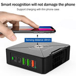 F88W 3 x USB + 2 x USB-C / Type-C Ports QC3.0 Desktop Charger with Wireless Charging Function, F88W