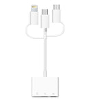 3 in 1 8-Pin And Micro USB And Type-C to TF & SD Card Reader USB OTG Extender Adapter