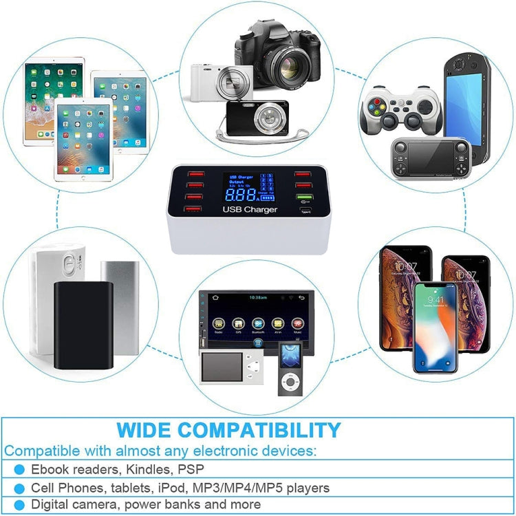 A9 Plus (Global Version) Multi-function AC 100V~240V 8 Ports USB Digital Display LCD Detachable Charging Station Smart Charger with Wireless Charger,Support QC3.0, A9 Plus (Global Version)