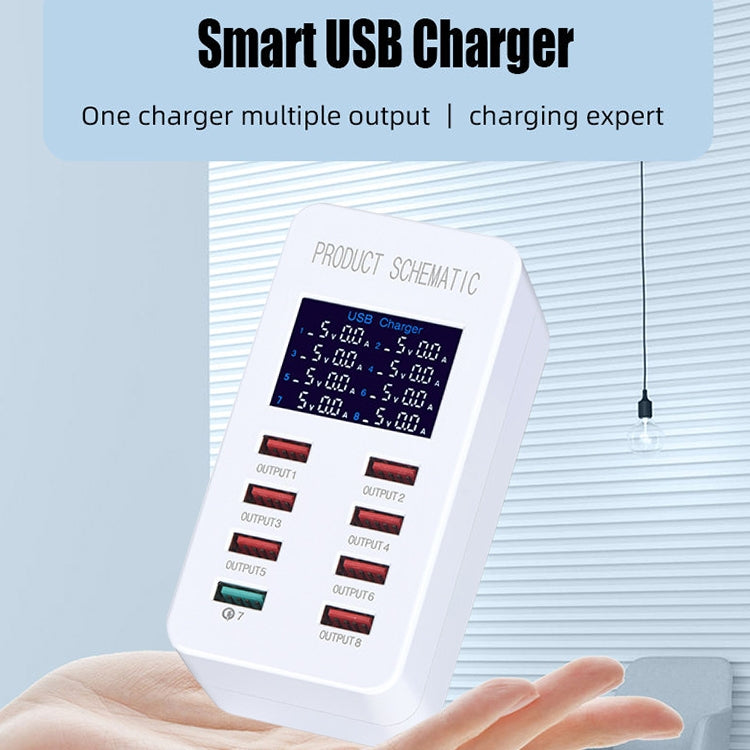 A8 50W 8 Ports USB + QC3.0 Smart Charging Station with Digital Display AC100-240V, US Plug, A8 US Plug