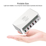 WLX-818F 6 in 1 10W QC3.0 Wireless Charging + USB-C / Type-C + 4 USB Ports Charger with Smart LCD Display Screen, EU / AU Plug, EU / AU Plug (White)