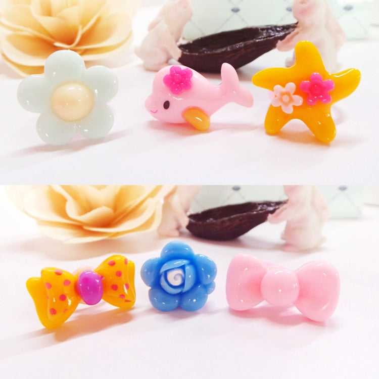 100 PCS Children Cute Cartoon Resin Flower Animal Heart Bow-knot Ring, Smooth Surface, Smooth Surface, 100 PCS