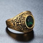 Retro Round Gemstone Carved Soldier Army Military Titanium Steel Ring for Men, US Size: 11, Diameter: 20.7mm, Perimeter: 65mm, 11