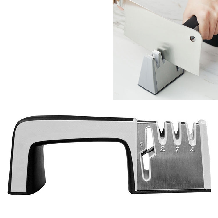 4 in 1 Stainless Steel Knife Sharpener Four Section Hand-held Quick Sharpening Tool with Non Slip Handle, 4 in 1 (Red), 4 in 1 (Black)