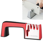 4 in 1 Stainless Steel Knife Sharpener Four Section Hand-held Quick Sharpening Tool with Non Slip Handle, 4 in 1 (Red), 4 in 1 (Black)