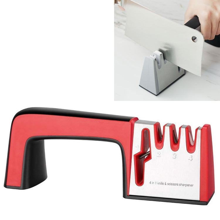 4 in 1 Stainless Steel Knife Sharpener Four Section Hand-held Quick Sharpening Tool with Non Slip Handle, 4 in 1 (Red), 4 in 1 (Black)