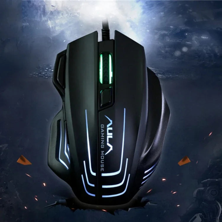 Aula Series Ghost Shark II Colourful Light 7D Optical Competitive USB Wired Game Mouse, Maximum Resolution of 4000 DPI, Ghost Shark II(B)