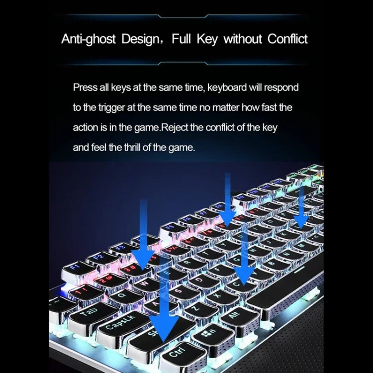AULA F2088 108 Keys Mixed Light Mechanical Blue Switch Wired USB Gaming Keyboard with Metal Button, Blue Switch Black