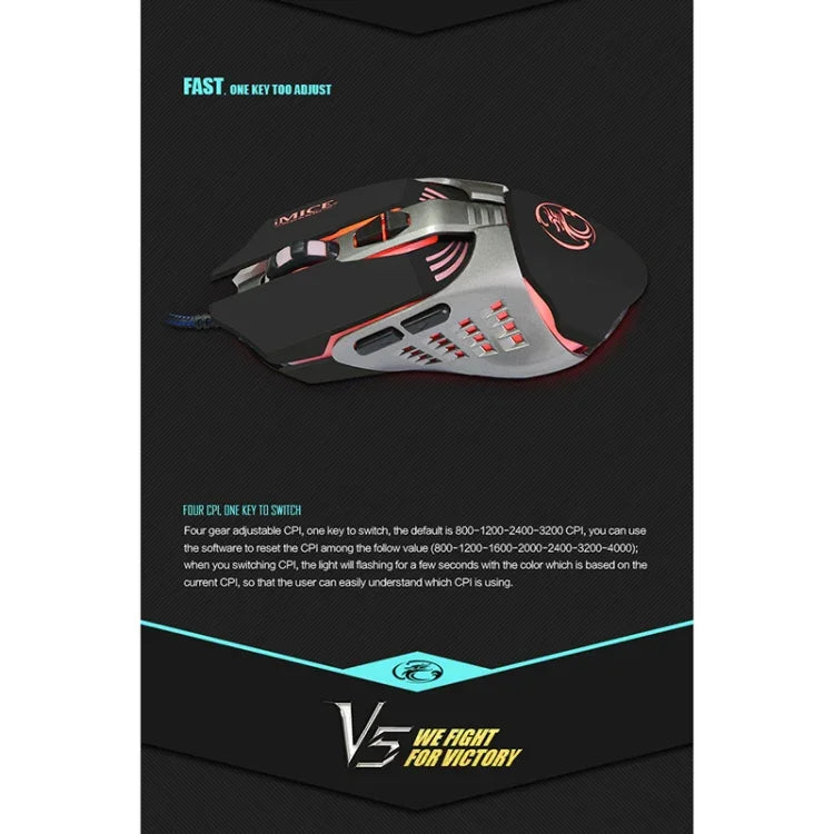 iMICE V5 USB 7 Buttons 4000 DPI Wired Optical Colorful Backlight Gaming Mouse for Computer PC Laptop, V5  (White)
