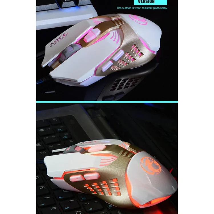 iMICE V5 USB 7 Buttons 4000 DPI Wired Optical Colorful Backlight Gaming Mouse for Computer PC Laptop, V5  (White)