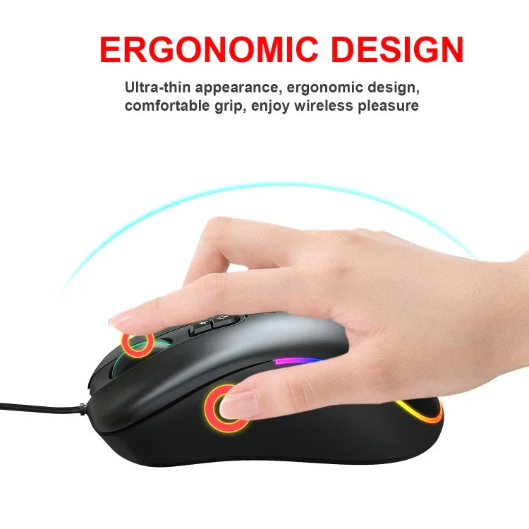 HXSJ J900 6 Keys RGB Lighting Programmable Gaming Wired Mouse (White), J900(Black), J900(White)