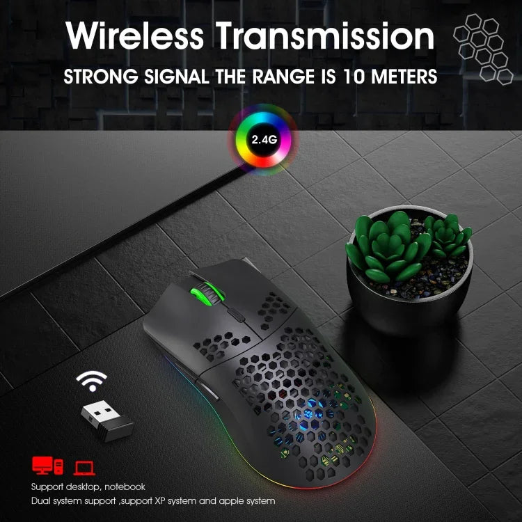 HXSJ T66 7 Keys Colorful Lighting Programmable Gaming Wireless Mouse, T66(White)