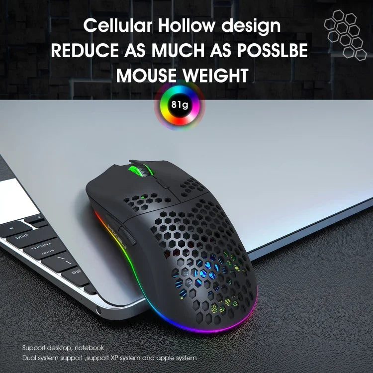 HXSJ T66 7 Keys Colorful Lighting Programmable Gaming Wireless Mouse, T66(White)