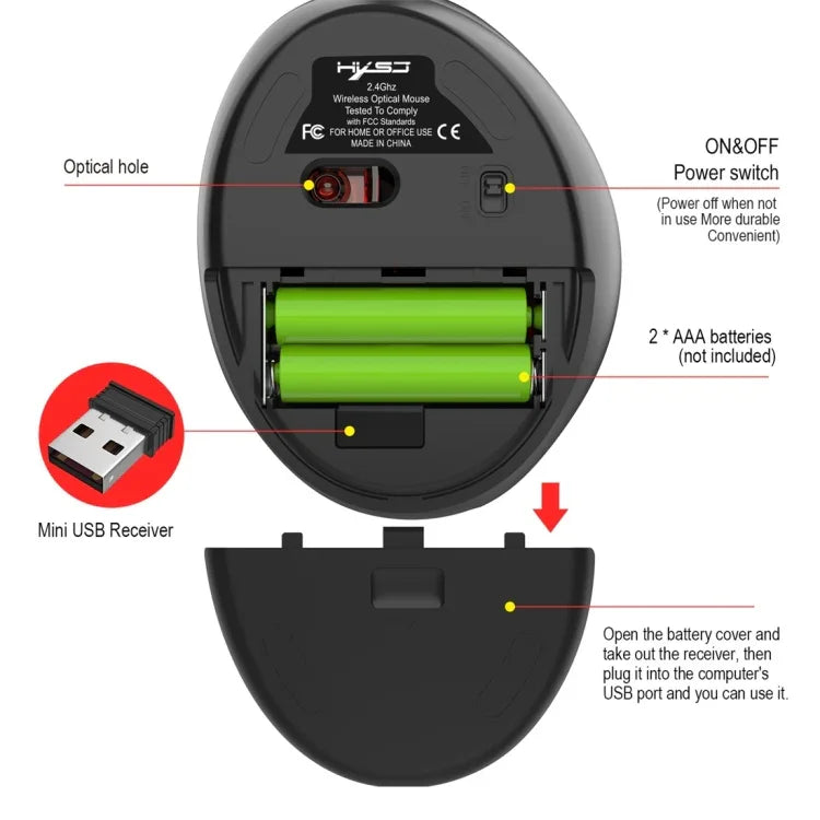 HXSJ T33 2.4GHz Ergonomic Optical Wireless Notebook PC Mouse