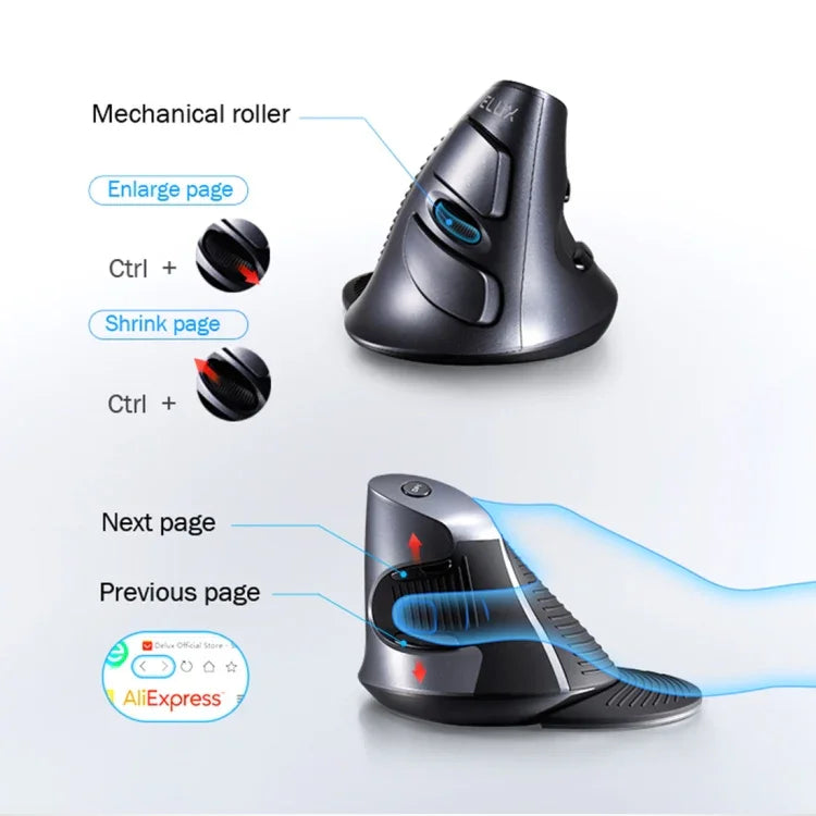 DELUX M618GX Wireless Ergonomic Vertical Mouse 1600DPI Optical Mouse, M618GX