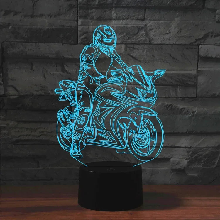 Motorcycle Shape 3D Colorful LED Vision Light Table Lamp, Crack Remote Control Version, Crack Remote Control Version