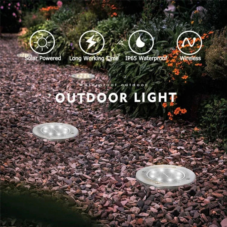 2 PCS 12 LEDs Solar Powered Buried Light Under Ground Lamp IP65 Waterproof Outdoor Garden Street Light, 12 LEDs