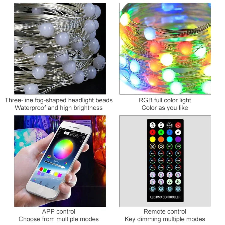 Christmas Decoration USB Copper Wire String Light Remote Controller & Bluetooth Mobile APP Control, Length: 5m 50 LEDs, Remote Controller & APP Control, Length: 5m 50 LEDs