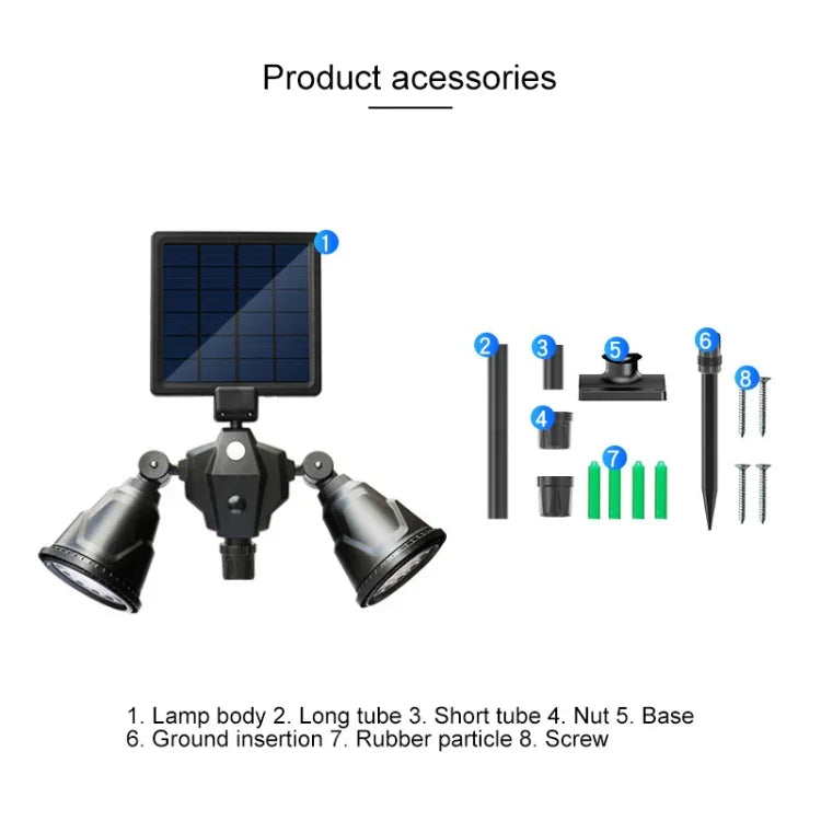 Solar Powered Robot LED Spotlight Double-headed Smart Sensor Light for Outdoor Lawn