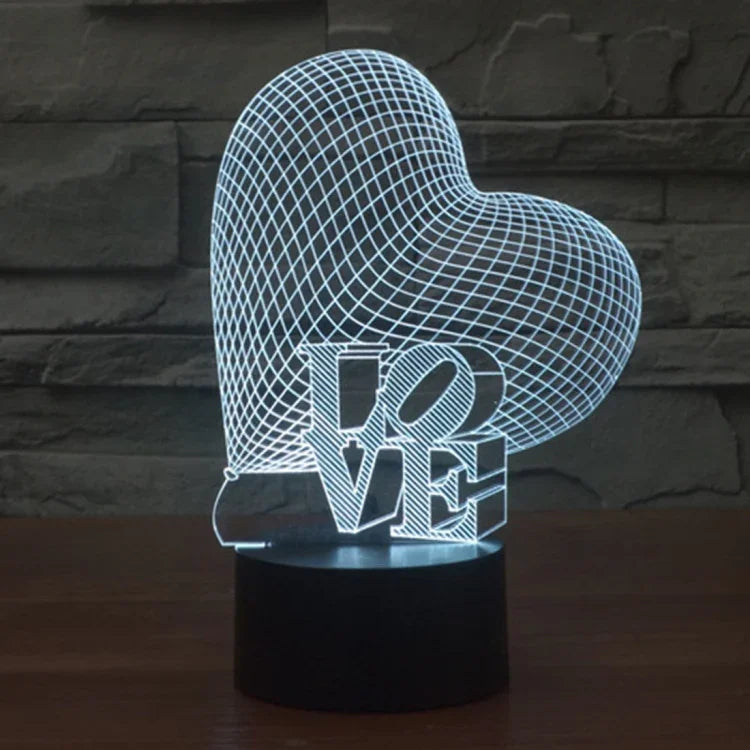 7 Colour Discoloration Creative Visual Stereo Lamp Desk Lamp Night Light, Heart and LOVE Style