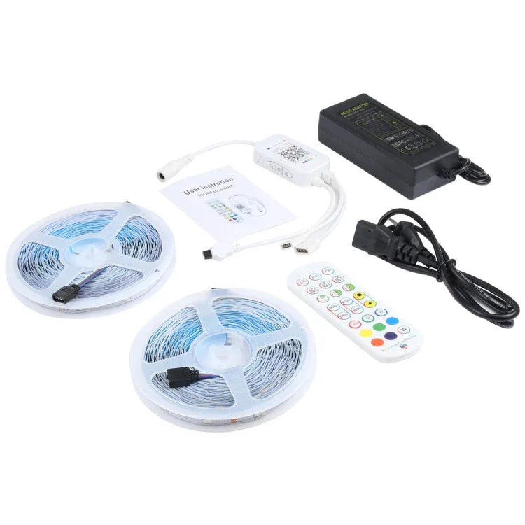 20m 600 LEDs SMD 5050 IP44 Waterproof RGB Light Strip with 24-keys Bluetooth + Music Remote Control, EU Plug, 20m 600 LEDs IP44