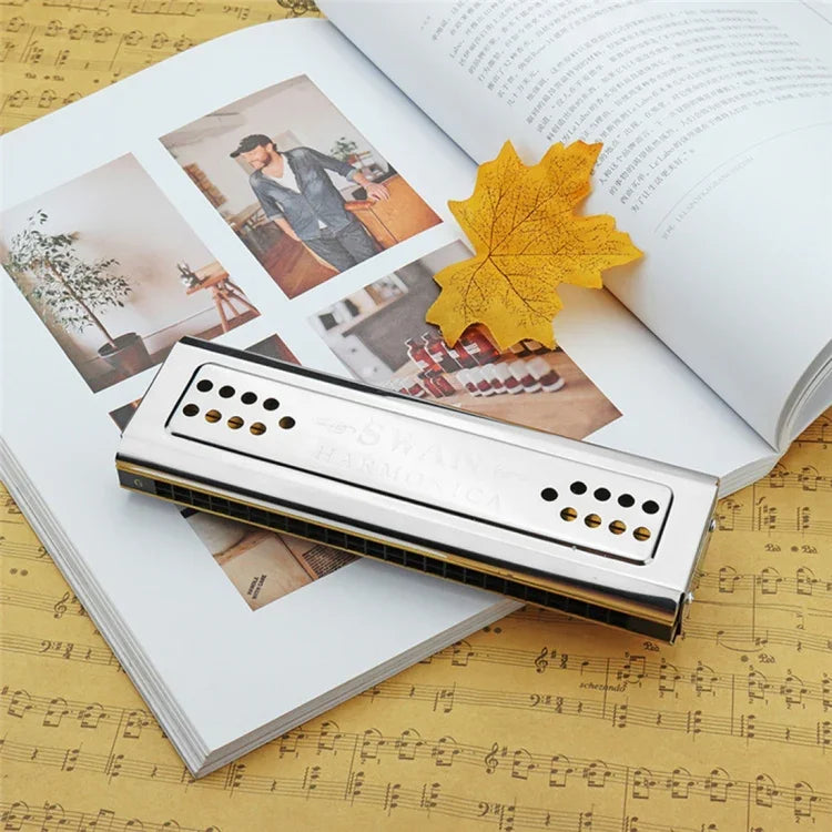 Swan SW24-12A 24-holes Double-sided Harmonica Beginner Polyphony Box Adult Children Beginners Performance, SW24-12A 24-holes Polyphonic Harmonica