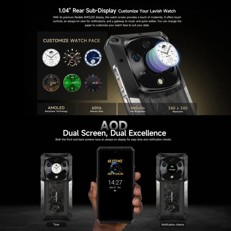 Ulefone Armor 28 Pro Rugged Phone, 16GB+512GB, Night Vision, 10600mAh, 6.67 inch + 1.04 inch Android 15 MediaTek Dimensity 7300 Octa Core, Network: 5G, NFC