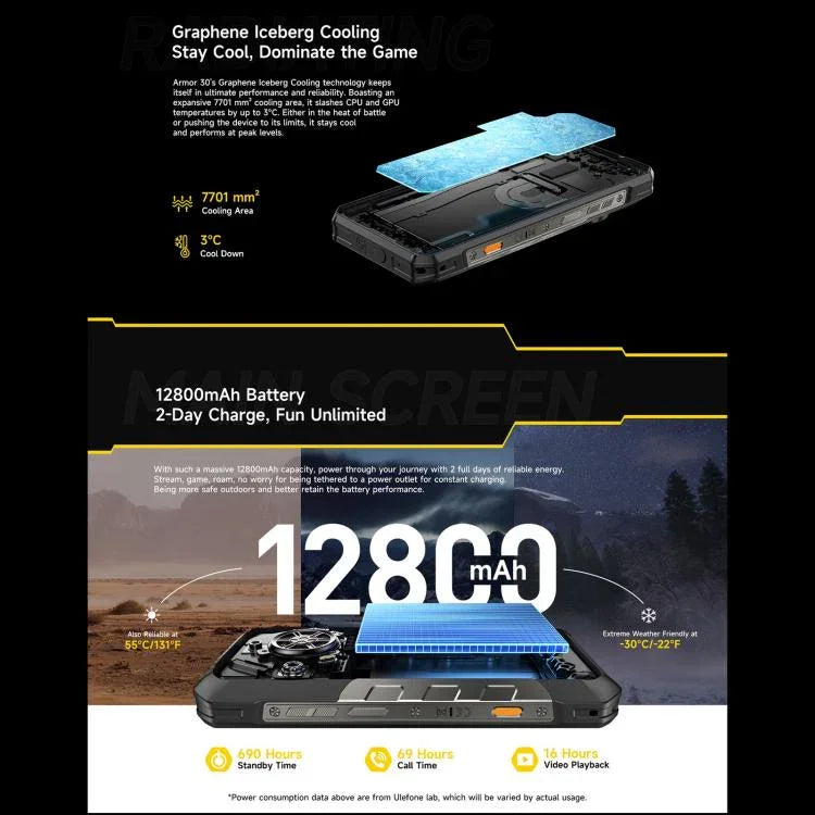 Ulefone Armor 30, 12GB+512GB, Night Vision, IP68/IP69K Rugged Phone, 6.95 inch Android 15 MediaTek Helio G100 Octa Core, Network: 4G, NFC, OTG, Armor 30