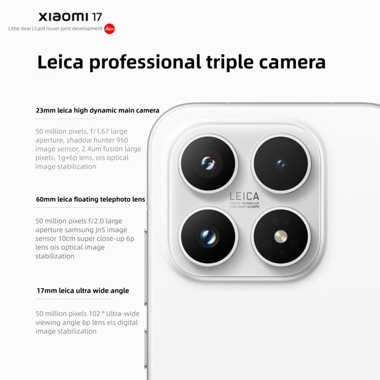 Xiaomi 17, 12GB+512GB, 3D Ultrasonic Fingerprint, 6.3 inch Xiaomi HyperOS 3 Snapdragon 8 Elite Gen 5 Octa Core, NFC, Network: 5G, 12GB+512GB