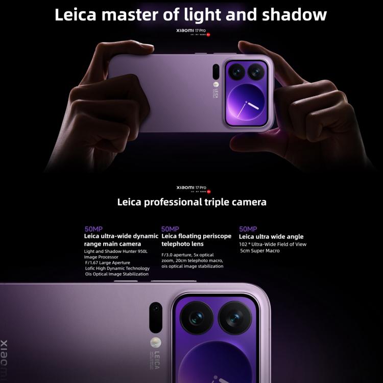 Xiaomi 17 Pro, 12GB+256GB, 3D Ultrasonic Fingerprint, 6.3 inch Xiaomi HyperOS 3 Snapdragon 8 Elite Gen 5 Octa Core, NFC, Network: 5G, 12GB+256GB