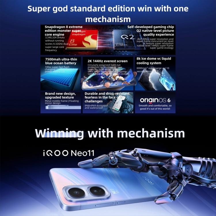 vivo iQOO Neo11, 16GB+512GB, Face ID / Screen Fingerprint Identification, 6.82 inch Android 16 OriginOS 6 Snapdragon 8 Elite Octa Core, OTG, NFC, Network: 5G, iQOO Neo11, 16GB+512GB