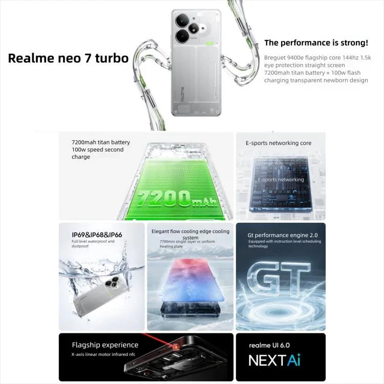 Realme Neo7 Turbo, 12GB+256GB, 6.8 inch Android 15 / Realme UI 6.0 MediaTek Dimensity 9400e Octa Core, NFC, Network: 5G, Support Google Play, 12GB+256GB