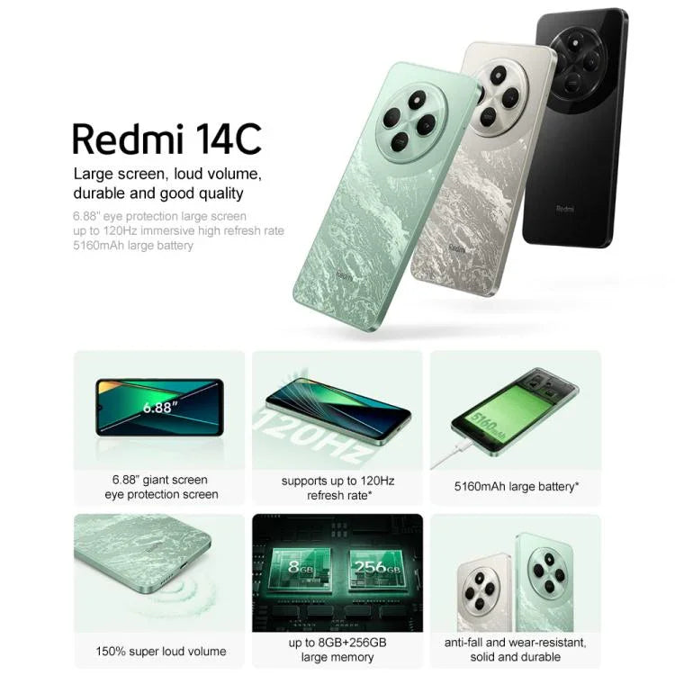 Xiaomi Redmi 14C, 4GB+64GB, 6.67 inch Xiaomi HyperOS MediaTek Helio G81-Ultra Octa Core, Network: 4G, 4GB+64GB