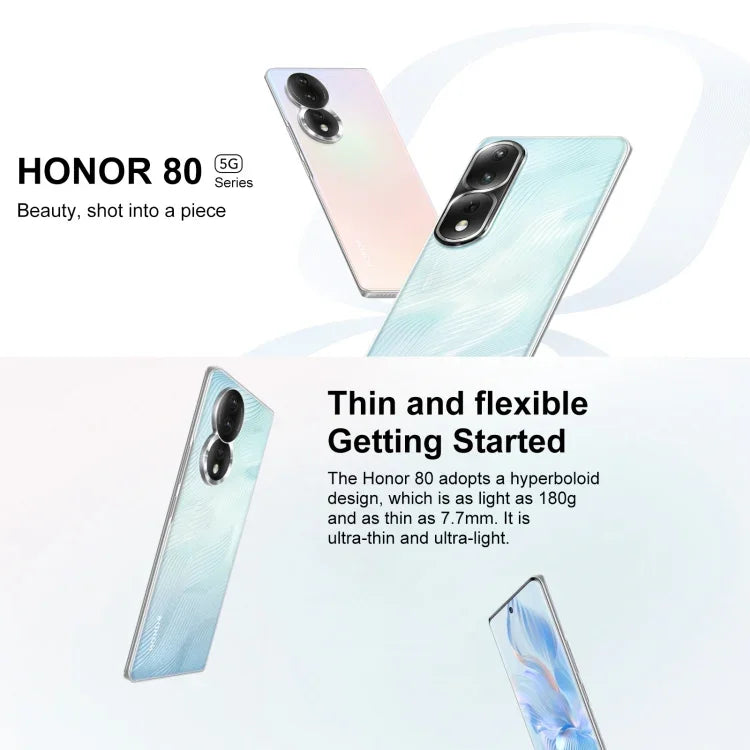 Triple Back Cameras, Screen Fingerprint Identification, 6.67 inch Magic UI 7.0 Qualcomm Snapdragon 782G Octa Core up to  2.7GHz, Network: 5G, OTG, NFC, Not Support Google Play, Honor 80 5G, 8GB+256GB