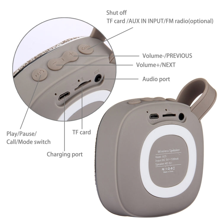 X25 Portable Fabric Design Bluetooth Stereo Speaker with Built-in MIC, Support Hands-free Calls & TF Card & AUX IN, Bluetooth Distance: 10m