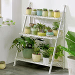 Bamboo 3-Tier Hanging Plant Stand Planter Shelves Flower Pot Storage Rack Folding Display Shelving Plants Shelf, Width: 70cm, 3-Tier Width: 70cm(Green), 3-Tier Width: 70cm(White), 3-Tier Width: 70cm(Apricot)