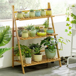 Bamboo 3-Tier Hanging Plant Stand Planter Shelves Flower Pot Storage Rack Folding Display Shelving Plants Shelf, Width: 70cm, 3-Tier Width: 70cm(Green), 3-Tier Width: 70cm(White), 3-Tier Width: 70cm(Apricot)