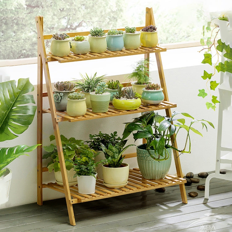 Bamboo 3-Tier Hanging Plant Stand Planter Shelves Flower Pot Storage Rack Folding Display Shelving Plants Shelf, Width: 70cm, 3-Tier Width: 70cm(Green), 3-Tier Width: 70cm(White), 3-Tier Width: 70cm(Apricot)