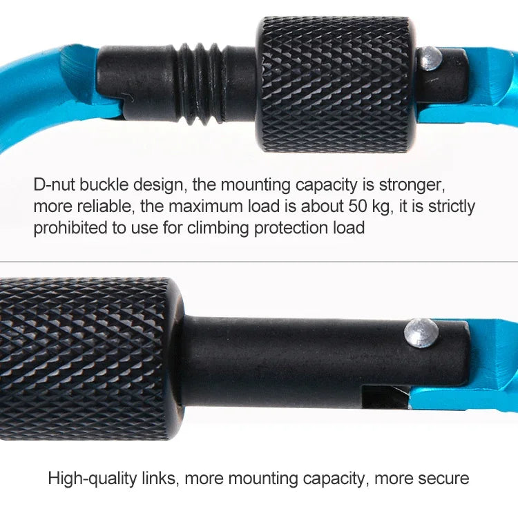 2 PCS D Shape Multi-function Outdoor Aluminium Alloy Mountaineering Buckle Lock, Random Color Delivery, 2PCS Random Color